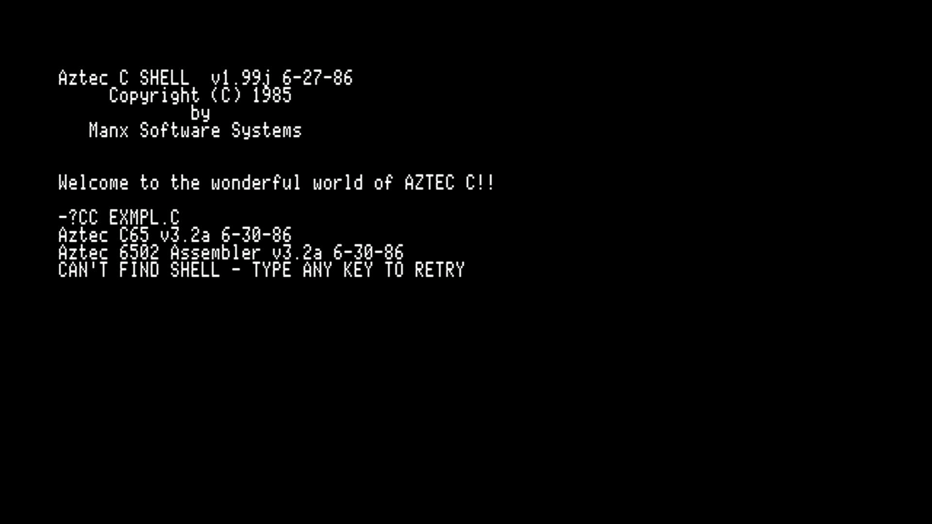 cc ran, as ran, then the shell couldn't reload itself. Any key just prints it again.