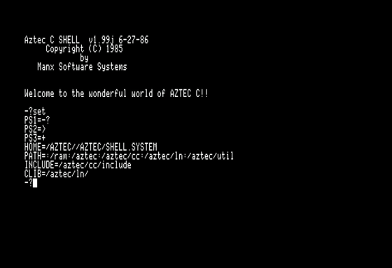 set output. HOME is /AZTEC//AZTEC/SHELL.SYSTEM, which ProDOS rejects.