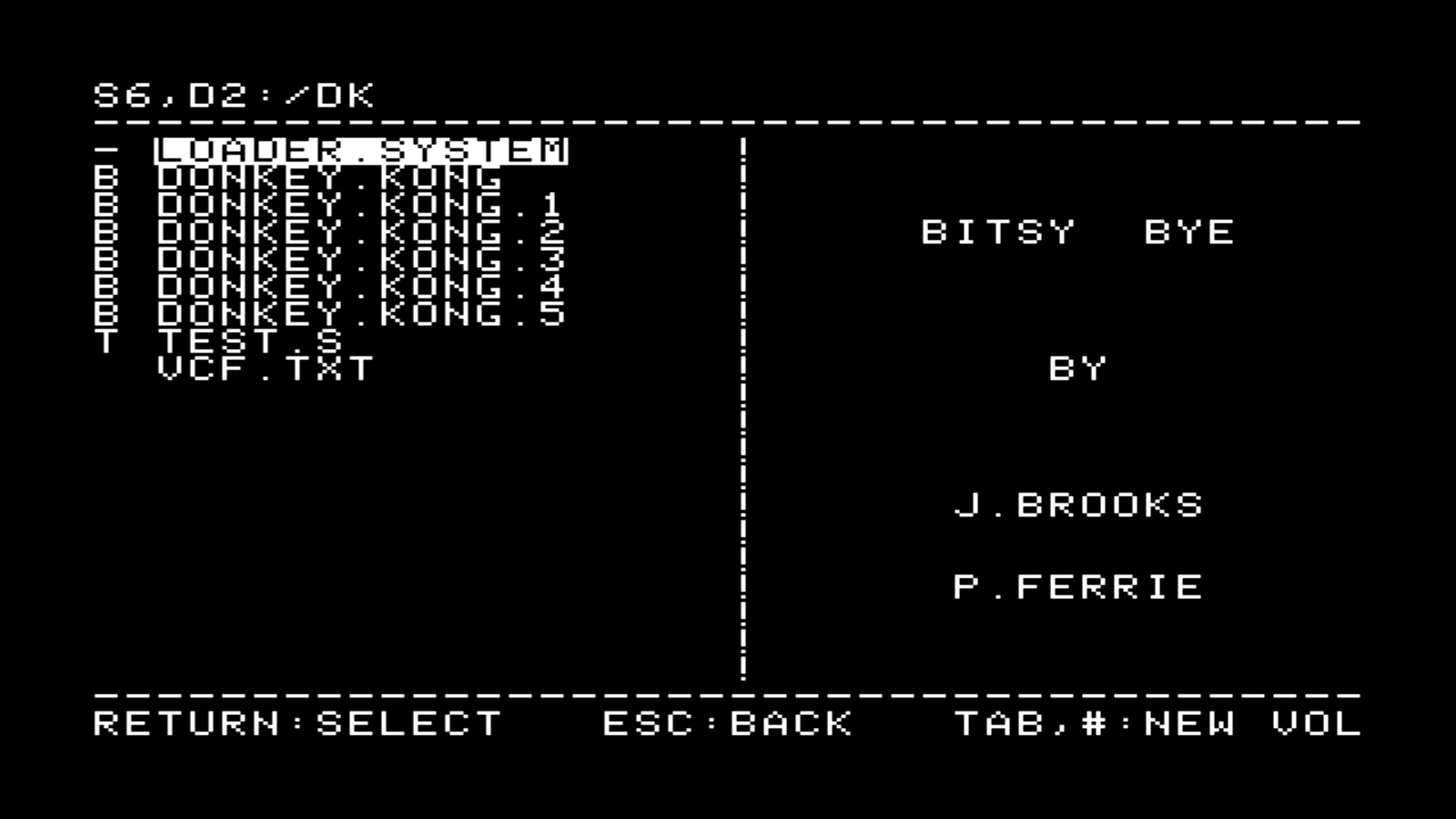 A real floppy in the DuoDisk, slot 6 drive 2, with VCF.TXT copied onto it from the FujiNet volume.