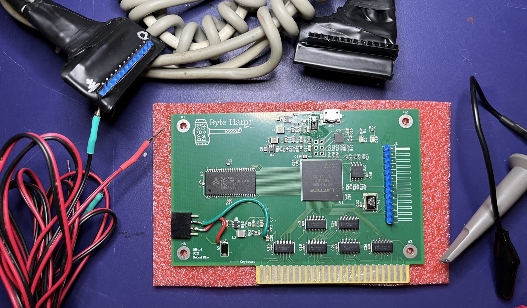 2026-01-21. The 3.3 V and 5 V power bodge and the franken-cables, before the data bus surgery.