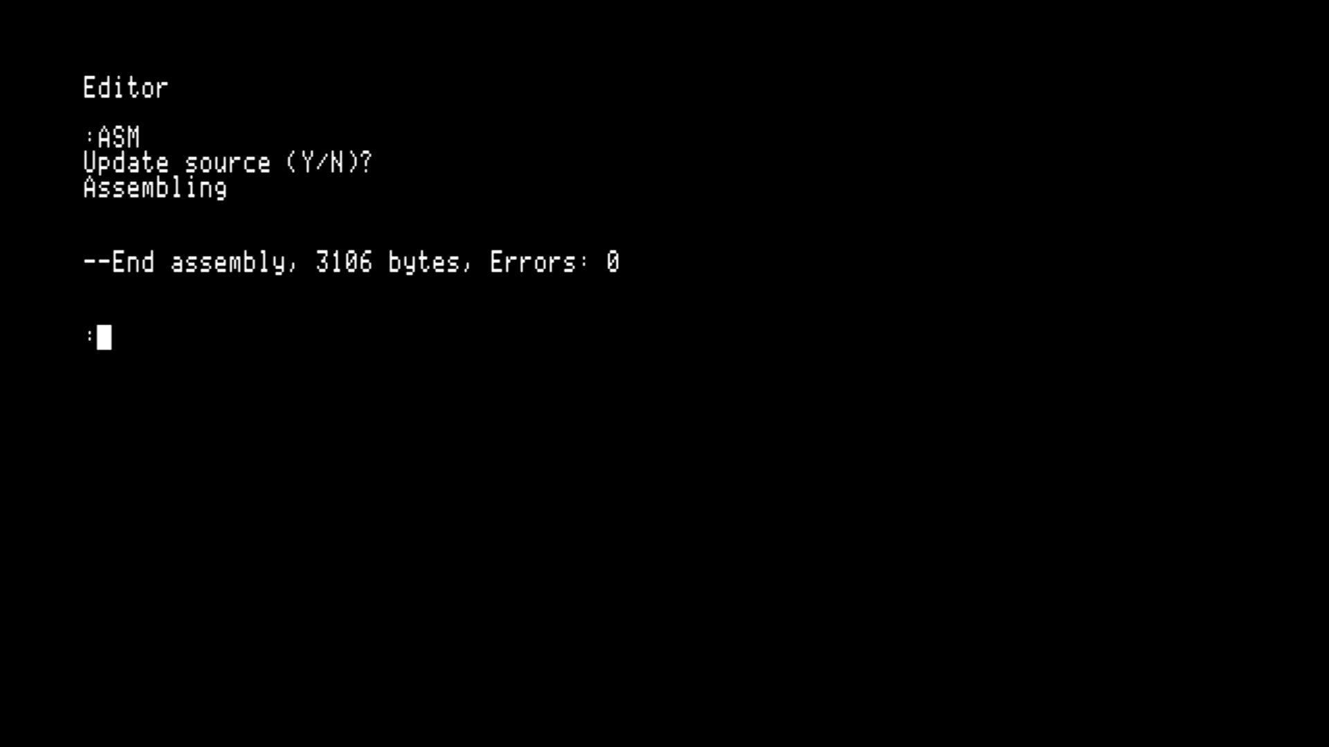 The analyzer program assembling in Merlin Pro on the IIe: 3106 bytes, no errors.