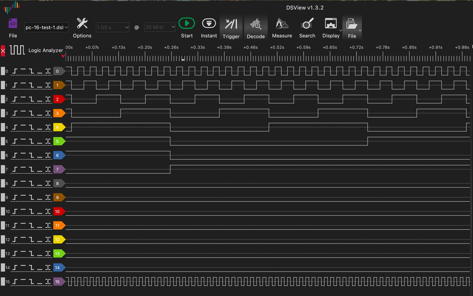 Sixteen channels on the PC's output bus counting up off the 555. Carry ripples through all four '193s.