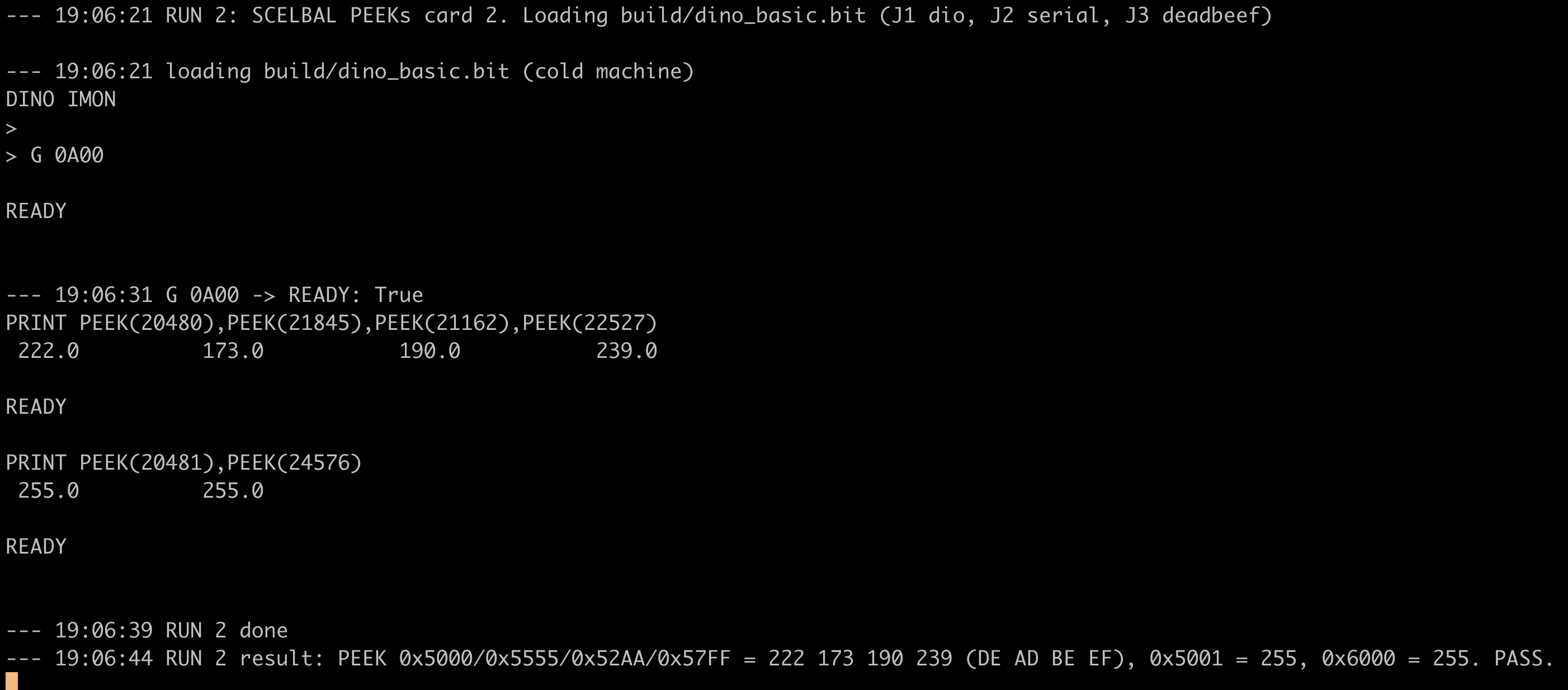 SCELBAL on the Versa reading the DEADBEEF card in slot J3: 222 173 190 239 is DE AD BE EF. 0x5001 and 0x6000 read 255.