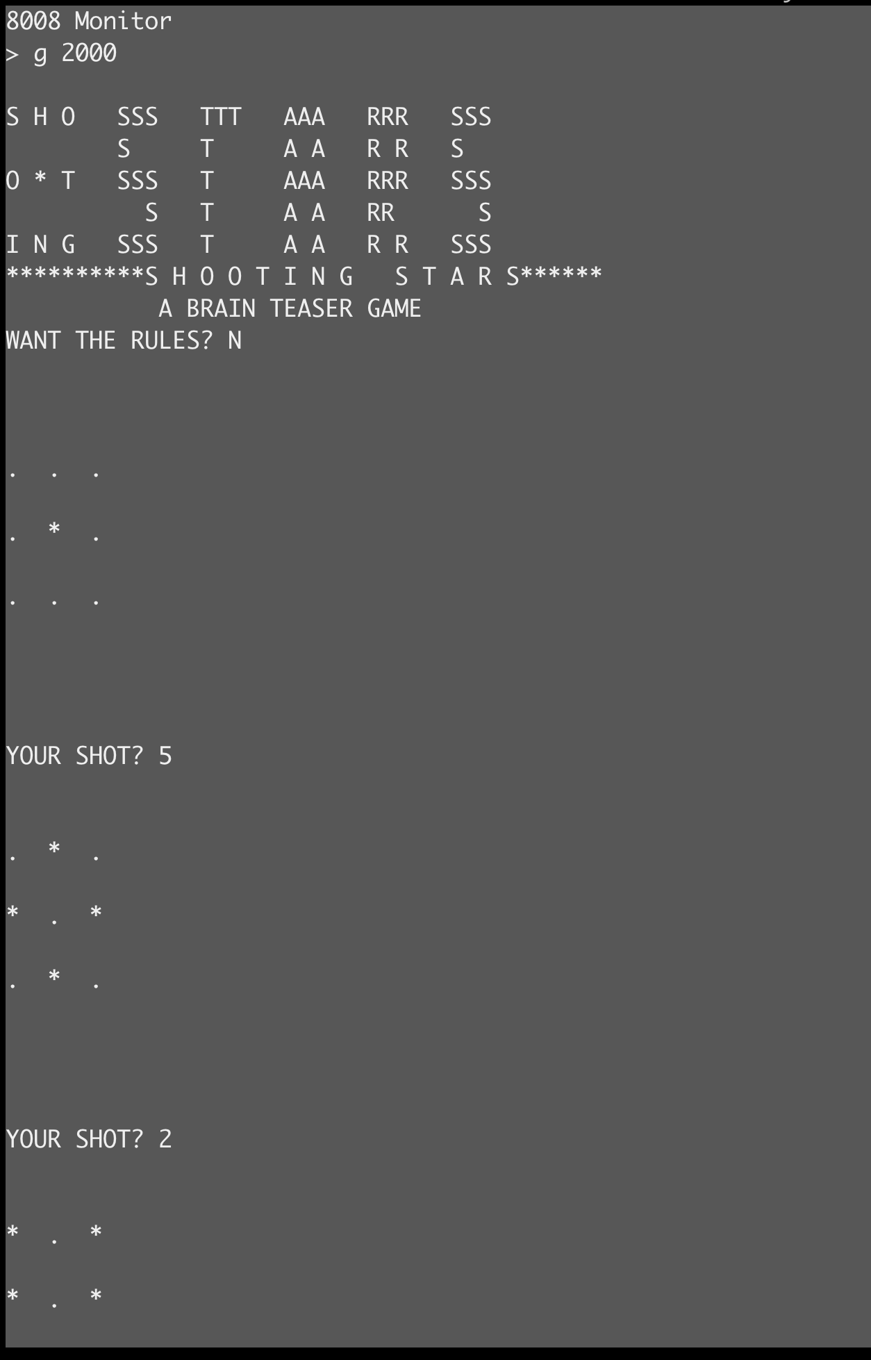 Shooting Stars from Byte, May 1976. Talks through RST 6 and RST 7 vectors that a boot shim forwards to the monitor.