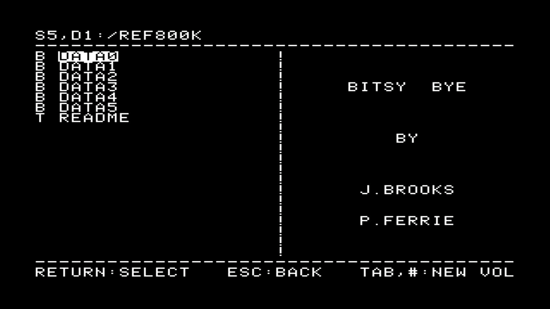 Disk 2, formatted and written by the RP2350, cataloged by the stock UniDisk on the IIe (Bitsy Bye, S5,D1).