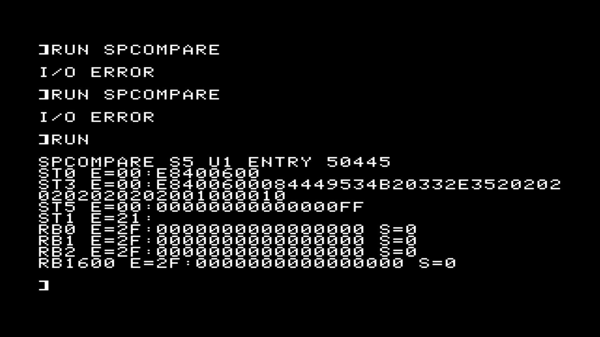 SPCOMPARE on my board with the drive empty: the same bytes as the UniDisk.