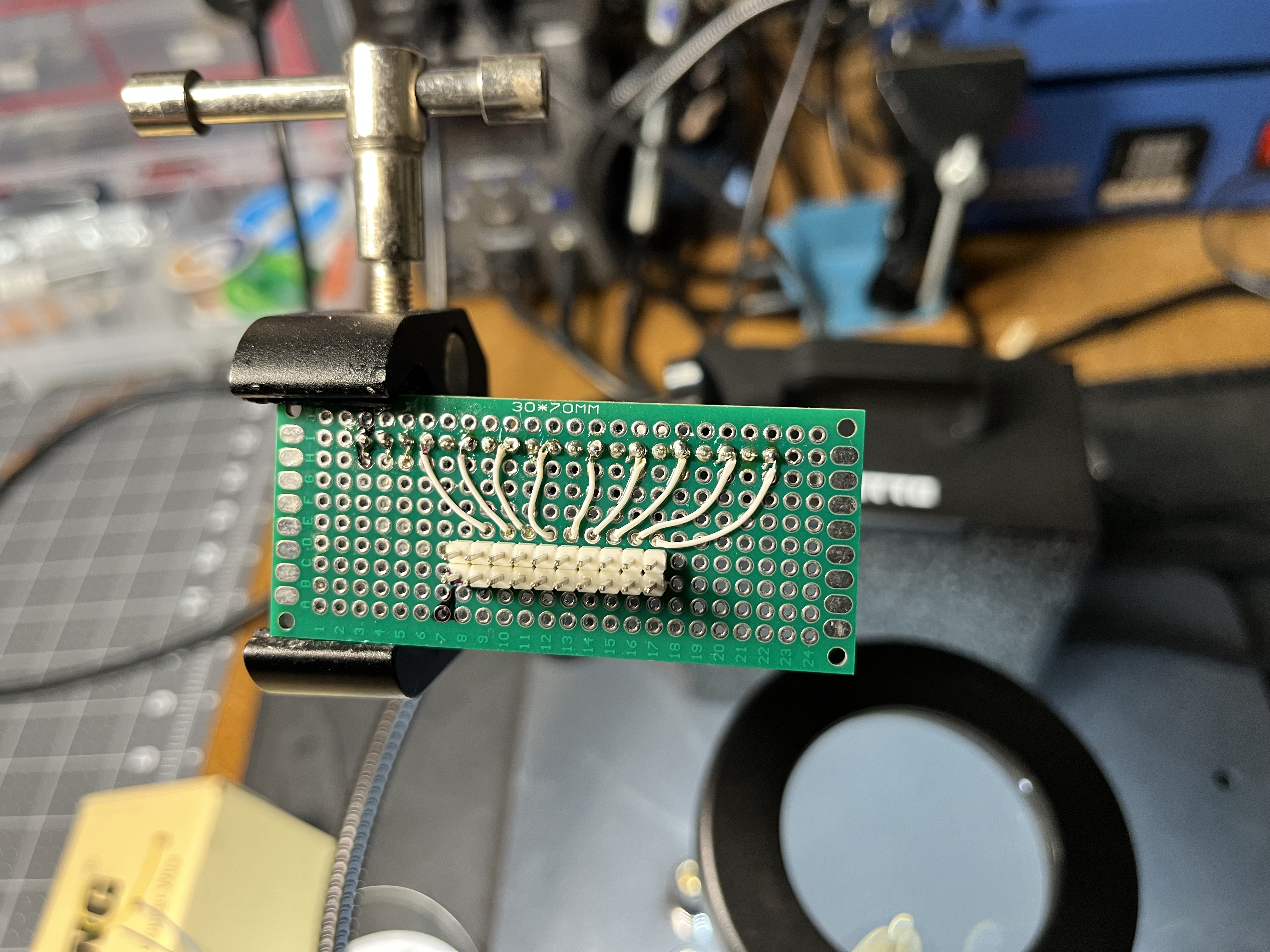 First half of the 32AWG runs from the 2x10 header out to the breakout row.